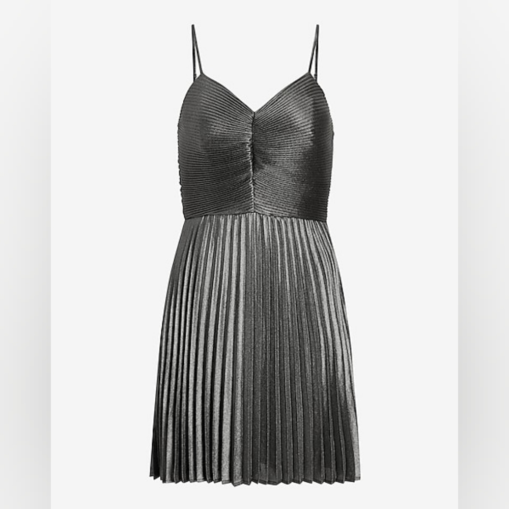 NEW Express Metallic Pleated Bow Back Mini fit & flate Dress